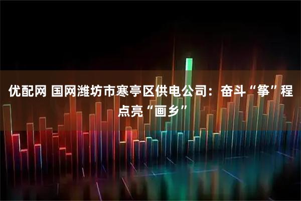 优配网 国网潍坊市寒亭区供电公司:奋斗“筝”程 点亮“画乡”